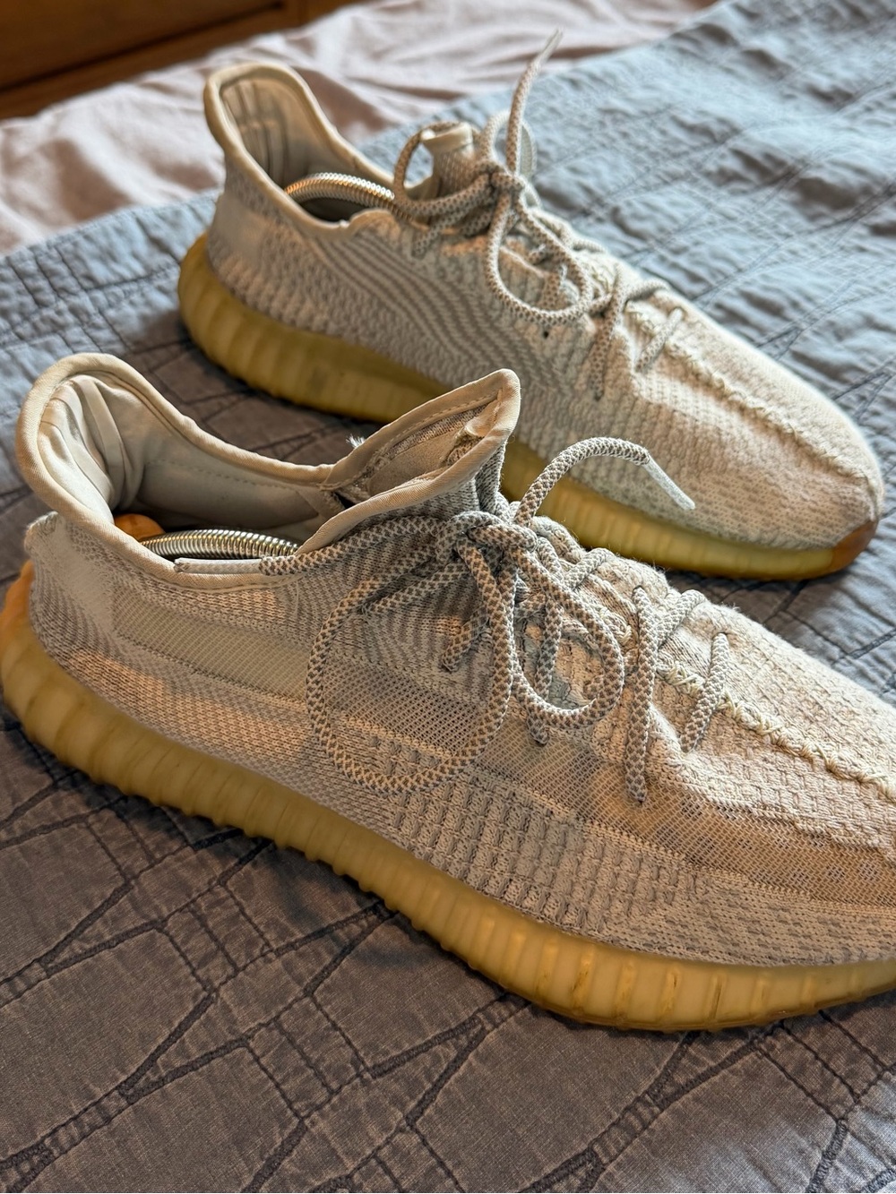 Yeezy Knit Low-Top Sneakers in Light Beige with Yellow Sole